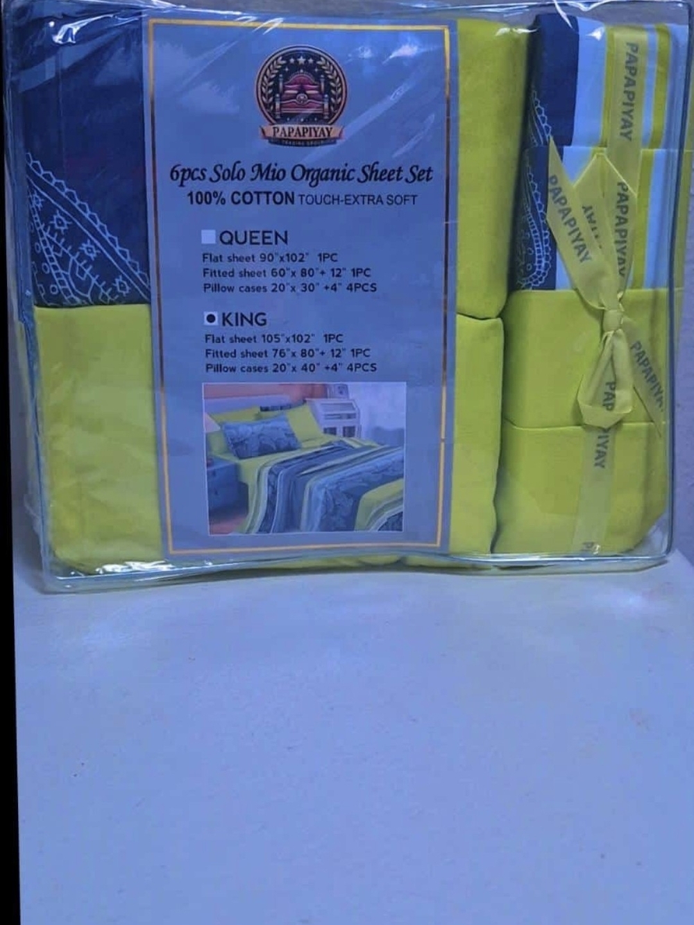 6pc Organic Cotton Sheet Set – Bright Lime & Navy